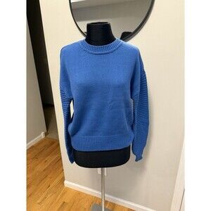 MAISON JULES Blue Cotton Blend Crew Neck Long Sleeve Women Sweater Small